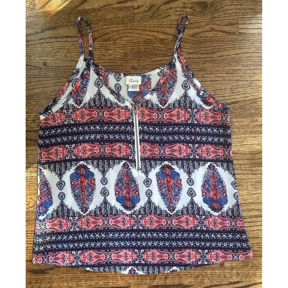 Women’s Tovia Red White Blue 3/4 Zip Cami Tank Sleeveless - Medium